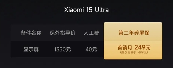 首销打五折!小米15 Ultra第二年碎屏保服务上线:仅249元